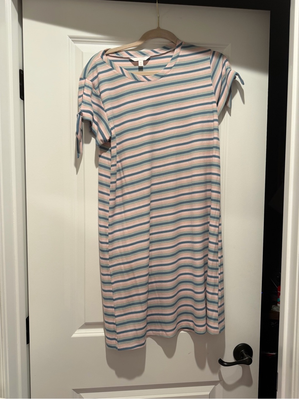 LC Lauren Conrad Pink and Teal Striped T-Shirt Dress